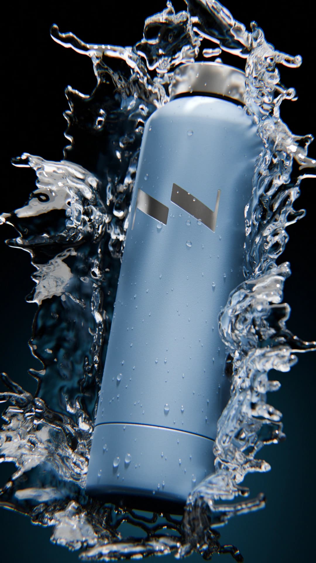 Insulated bottle suspended in frozen water splash