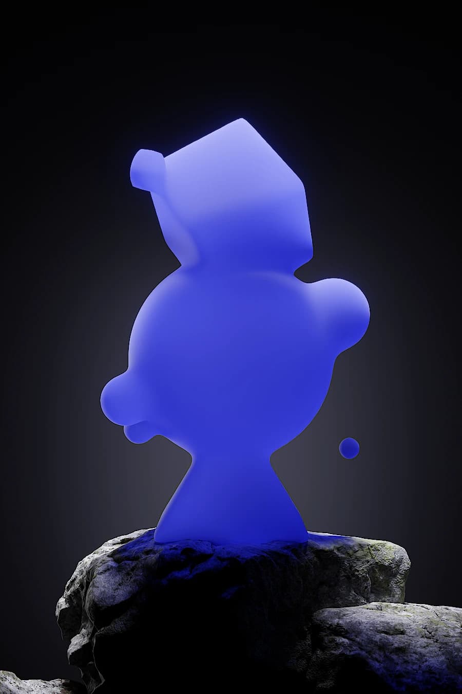Translucent blue resin figurine on stone