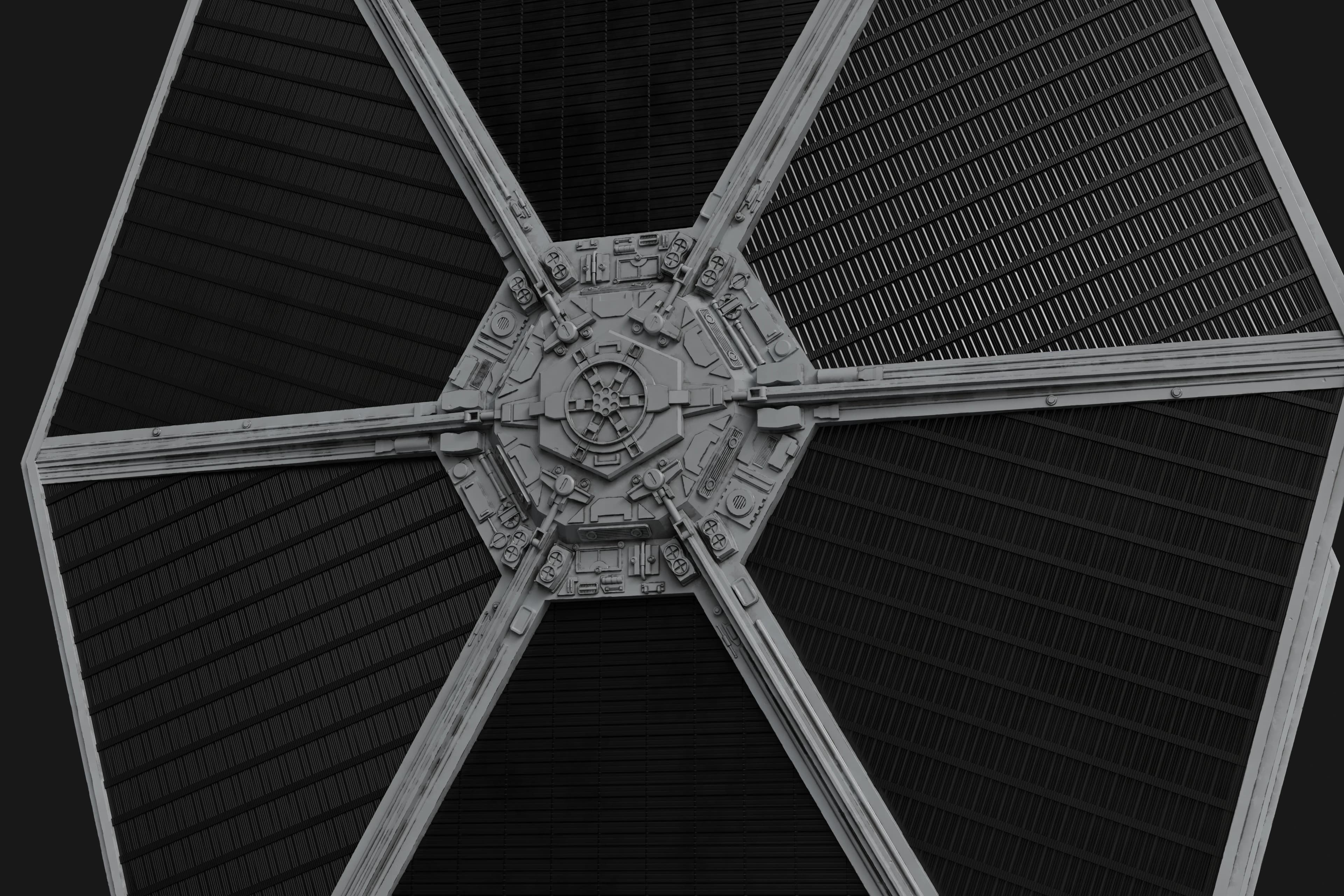 TIE-fighter wing hub from behind, solar panel geometry